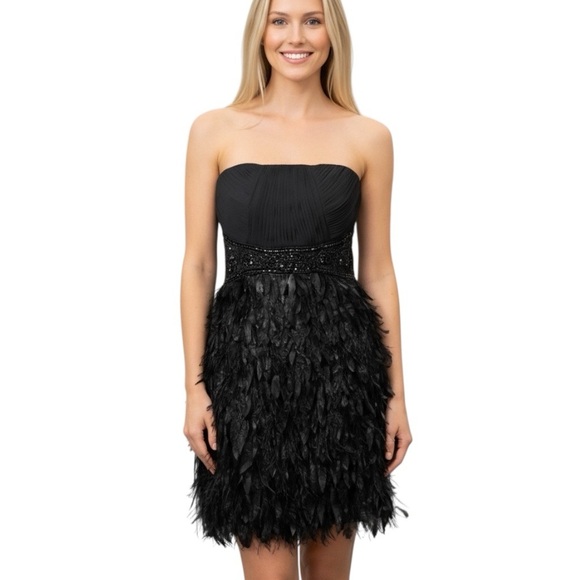 Sue Wong Cocktail Mini Dress Sz.8 Black Beaded Strapless Formal Event Glam - Picture 1 of 16